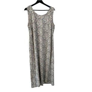 Vintage 90s Black Tan Floral Print Sleeveless Full Length Dress XL